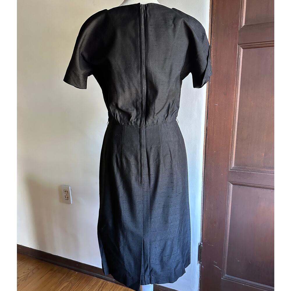 50s Vintage Black Short Sleeve Sheath Cocktail Dress Wiggle dress | Size Small - Picture 2 of 8
